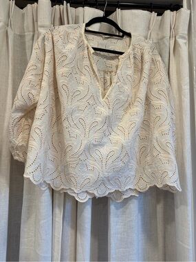 Ottod’Ame - Cream Eyelet Lace Peasant Blouse